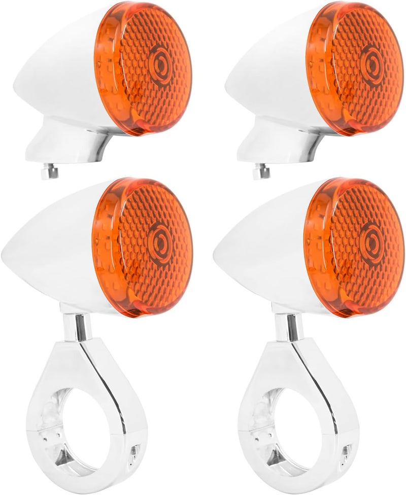 CARGLETRUE LED Turn Signal Light Indicator Blinker 39mm 41mm Fork Clamp Front Rear Fit For Harley Sportster XL 1200 883 (Chrome Orange) - Image 1